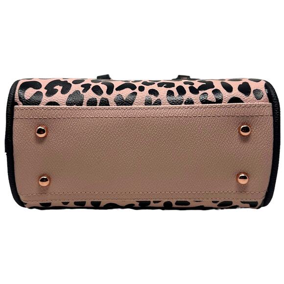 Von Dutch Women's Pink Black Cheetah Small Bowling Crossbody Hand Bag - Picture 6 of 11